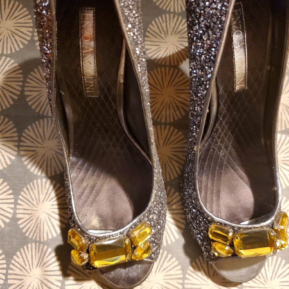 Enzo Angiolini Silver Sparkle Pumps